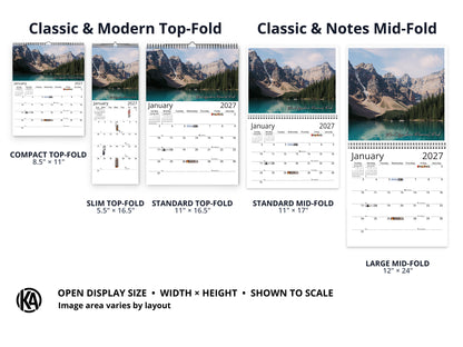 Canada Vistas by Kaleidoscope Artisan - Cities and Landscapes with Holidays 2027 wall calendar layout and size options