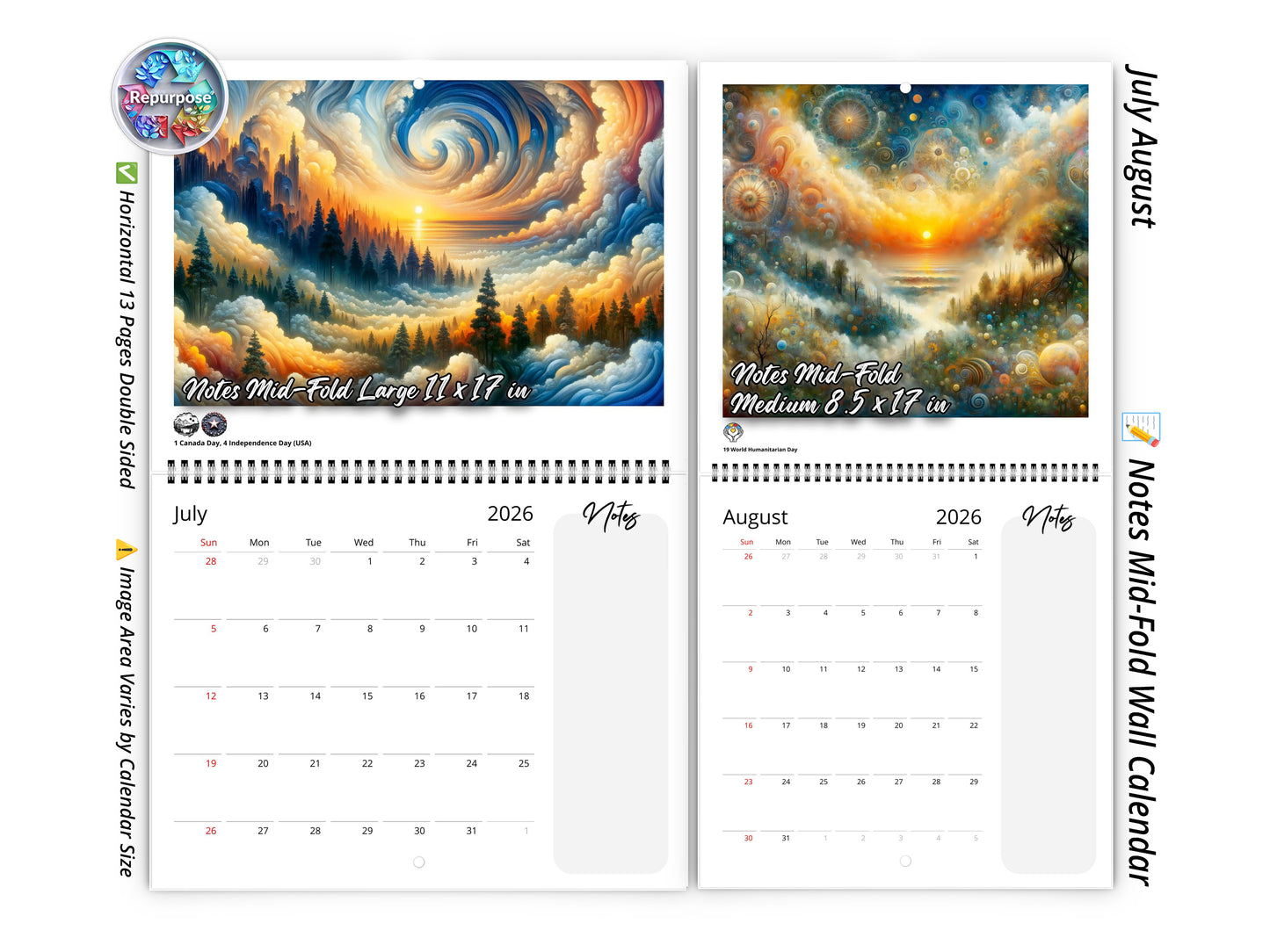 2026 Edge of Eternity Wall Calendar by Kaleidoscope Artisan – Celestial Dreams with Holidays