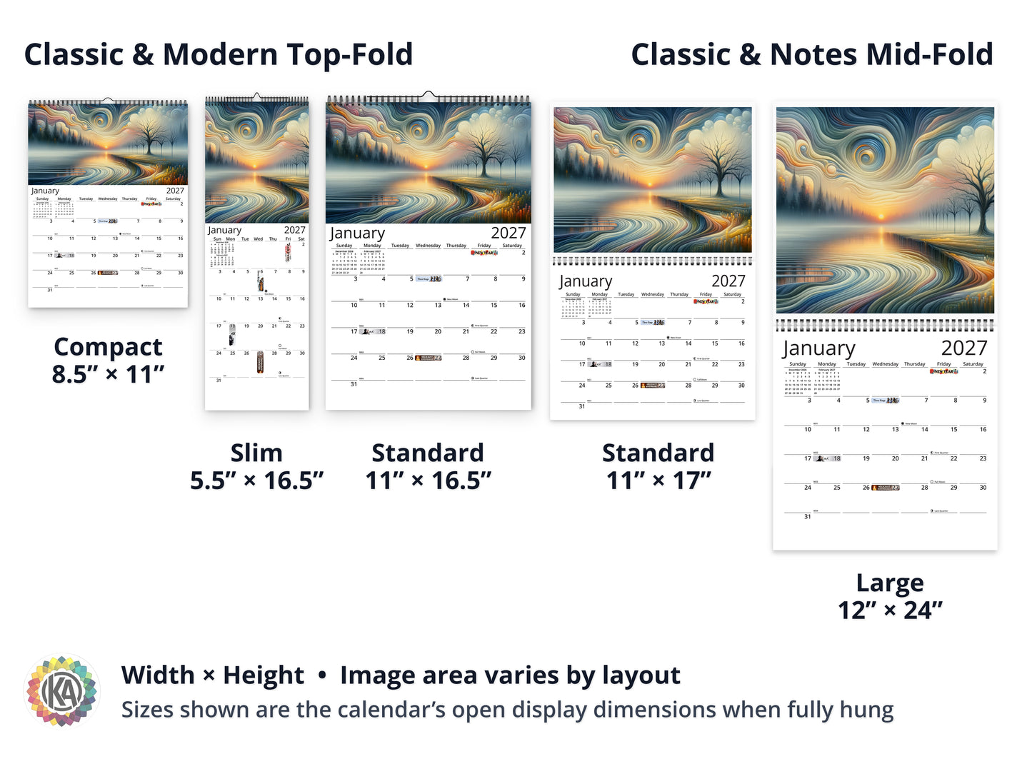 Edge of Eternity 2027 wall calendar layout and size options