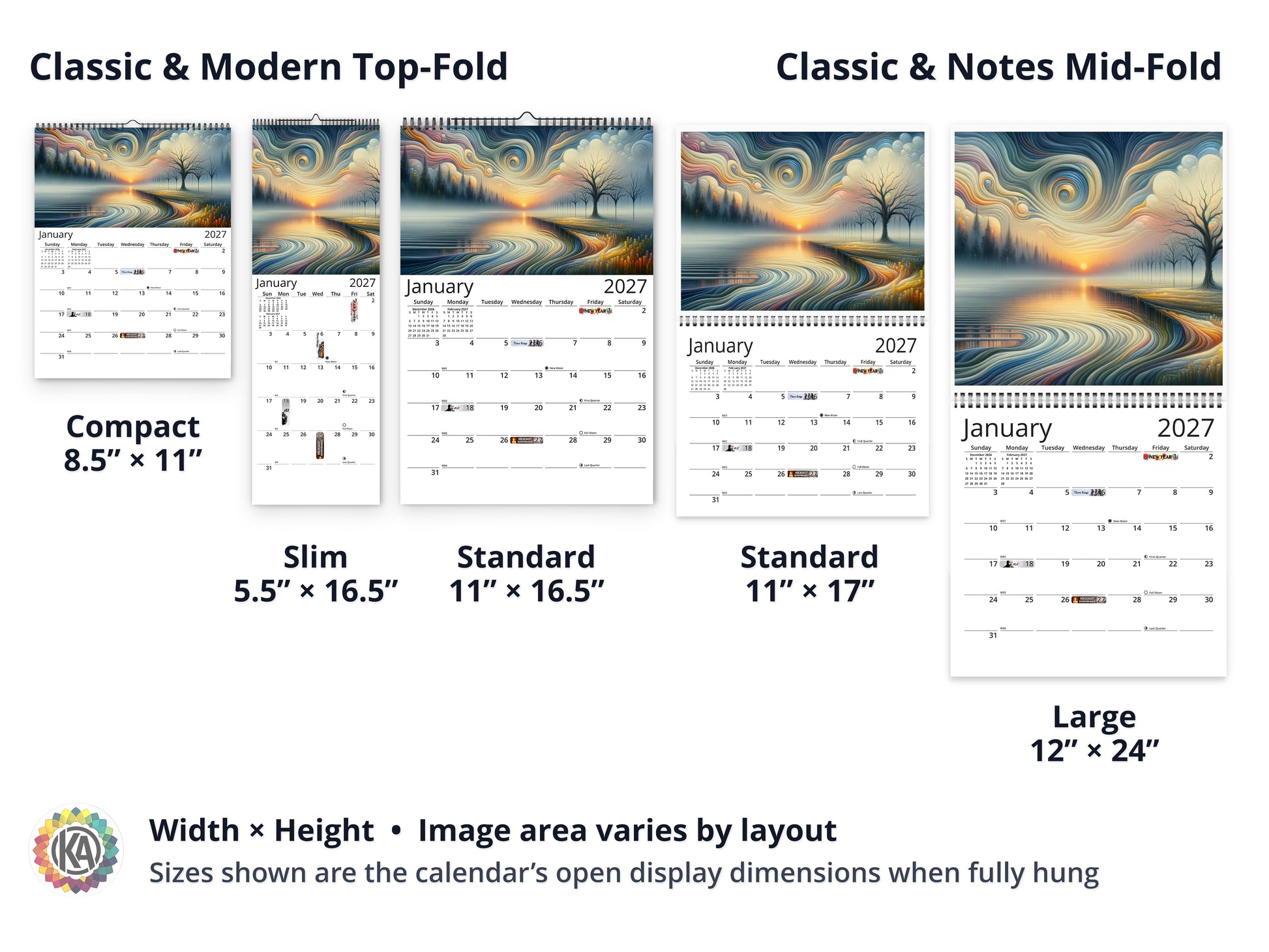 Edge of Eternity 2027 wall calendar layout and size options