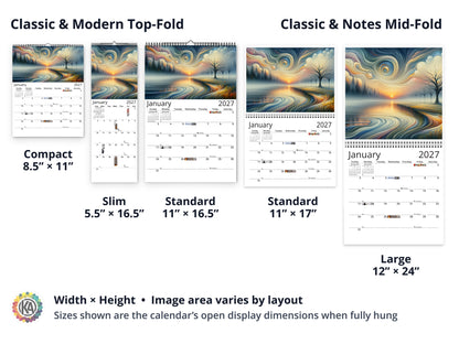Edge of Eternity 2027 wall calendar layout and size options