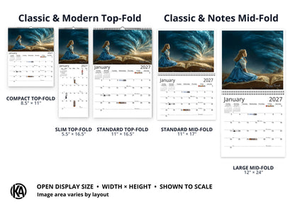 Emerald City Books 2027 wall calendar layout and size options