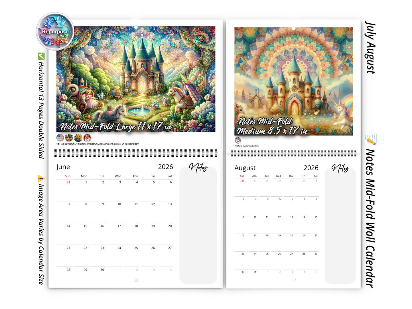 2026 Enchanted Wall Calendar by Kaleidoscope Artisan – Whimsical Fantasy with Holidays