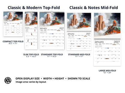 Epic Fantasy 2027 wall calendar layout and size options