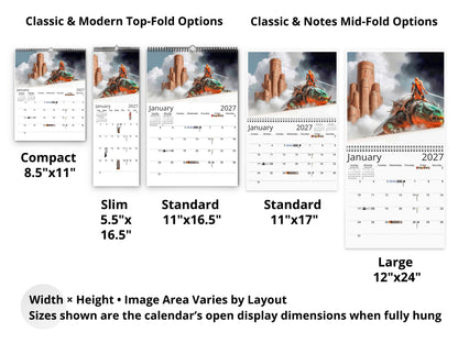 2027 Epic Fantasy Wall Calendar by Kaleidoscope Artisan – Legendary Realms with Holidays
