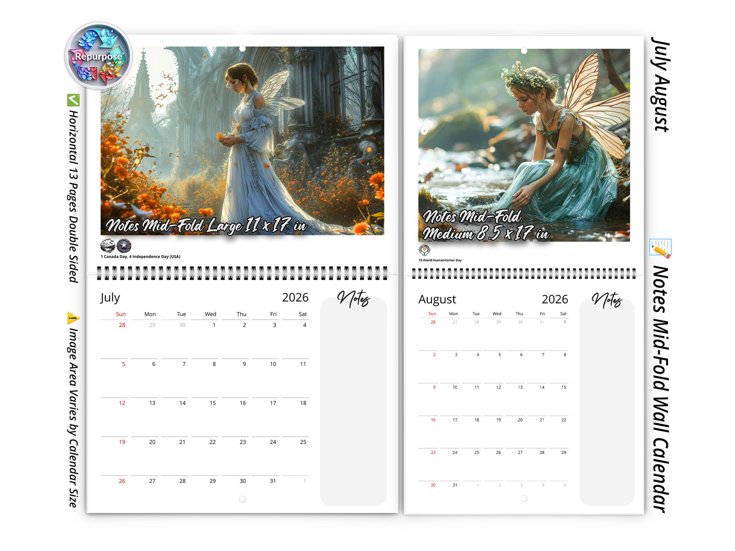 2026 Fairy Wall Calendar by Kaleidoscope Artisan – Magical Fantasy Art with Holidays