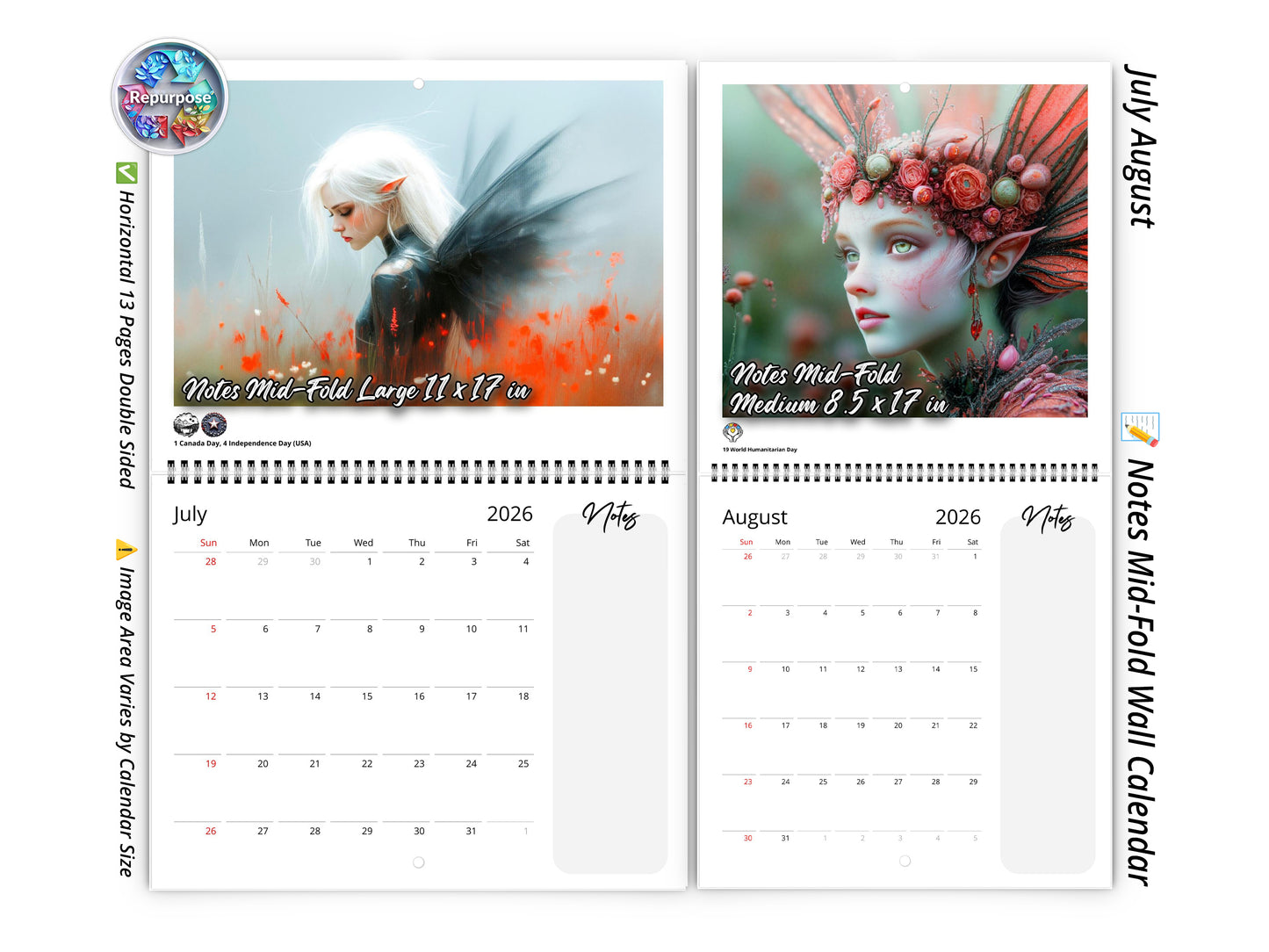 2026 Fairy Dream Wall Calendar by Kaleidoscope Artisan – Enchanting Fantasy Fairies with Holidays