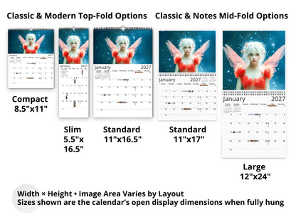 Fairy Dream 2027 wall calendar layout and size options