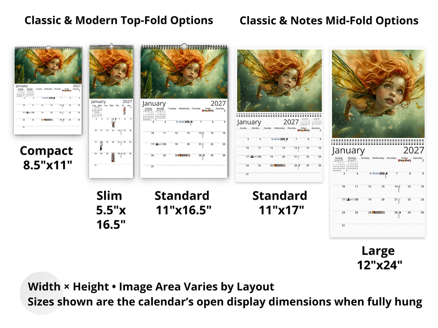 2027 Fairy Princess Wall Calendar by Kaleidoscope Artisan – Charming Fantasy with Holidays