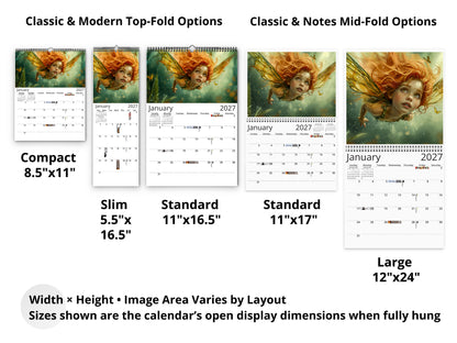 2027 Fairy Princess Wall Calendar by Kaleidoscope Artisan – Charming Fantasy with Holidays
