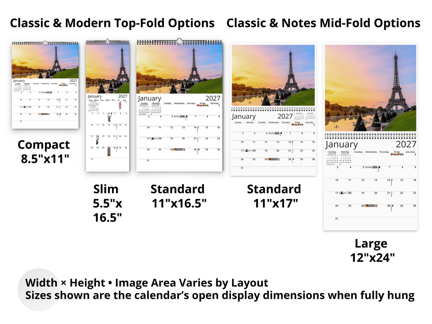 France Vistas Photography 2027 wall calendar layout and size options