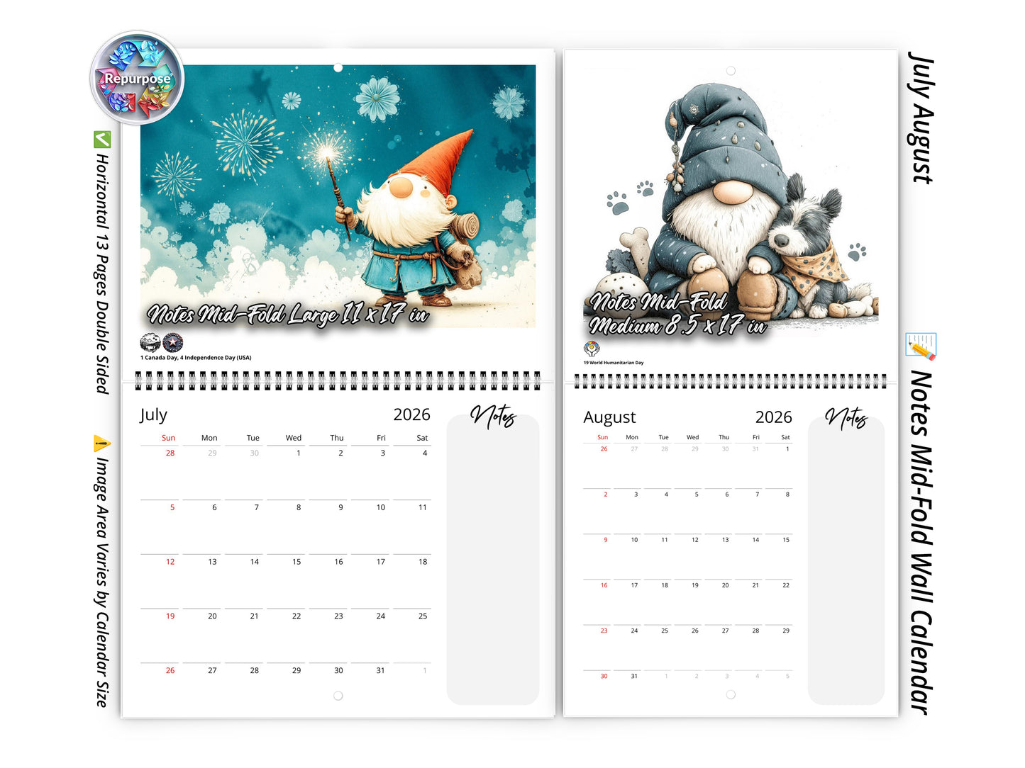 2026 Gnome Holidays Wall Calendar by Kaleidoscope Artisan – Joy & Magic with Holidays