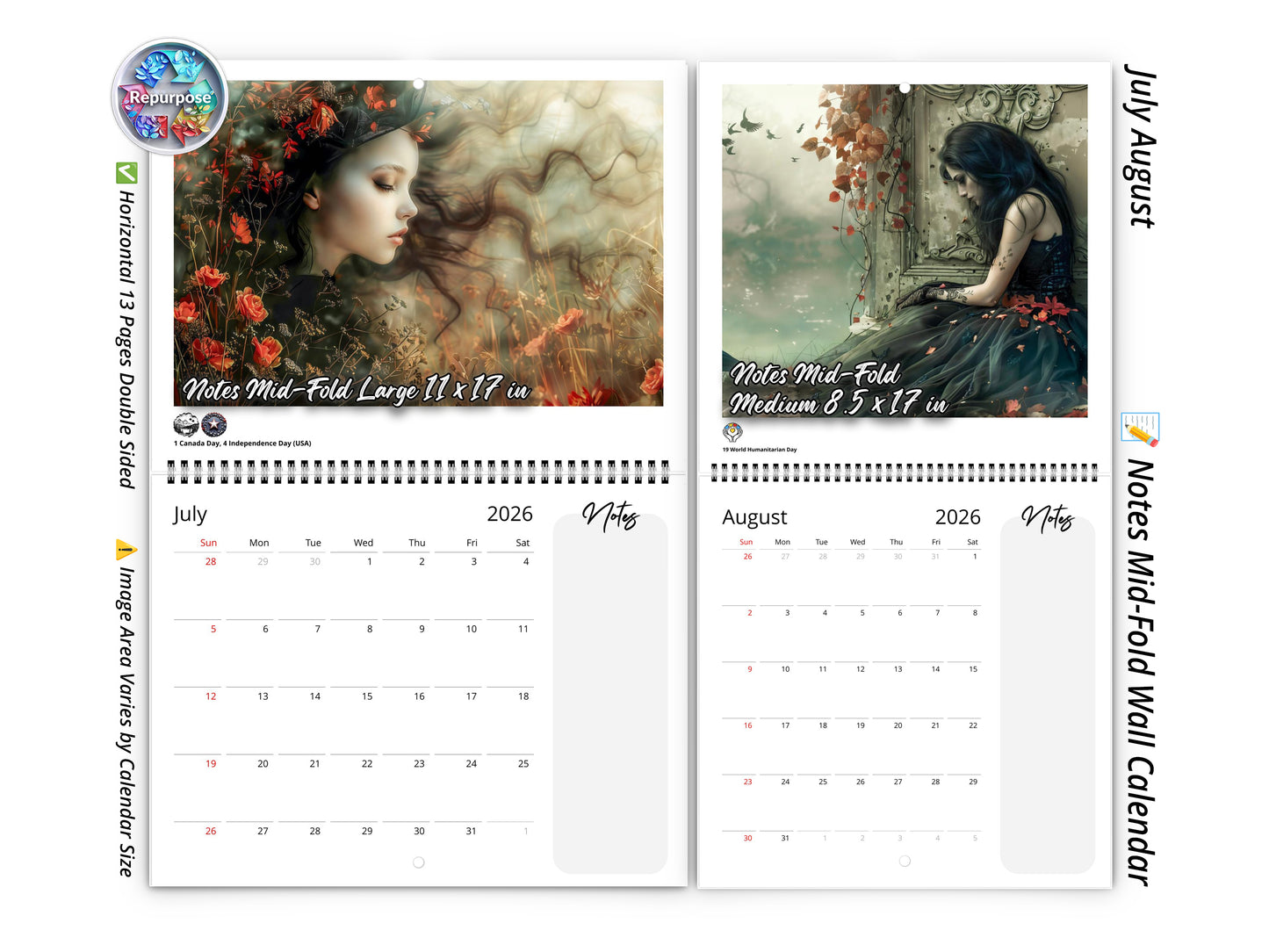 2026 Gothic Dream Wall Calendar by Kaleidoscope Artisan – Enigmatic Elegance with Holidays