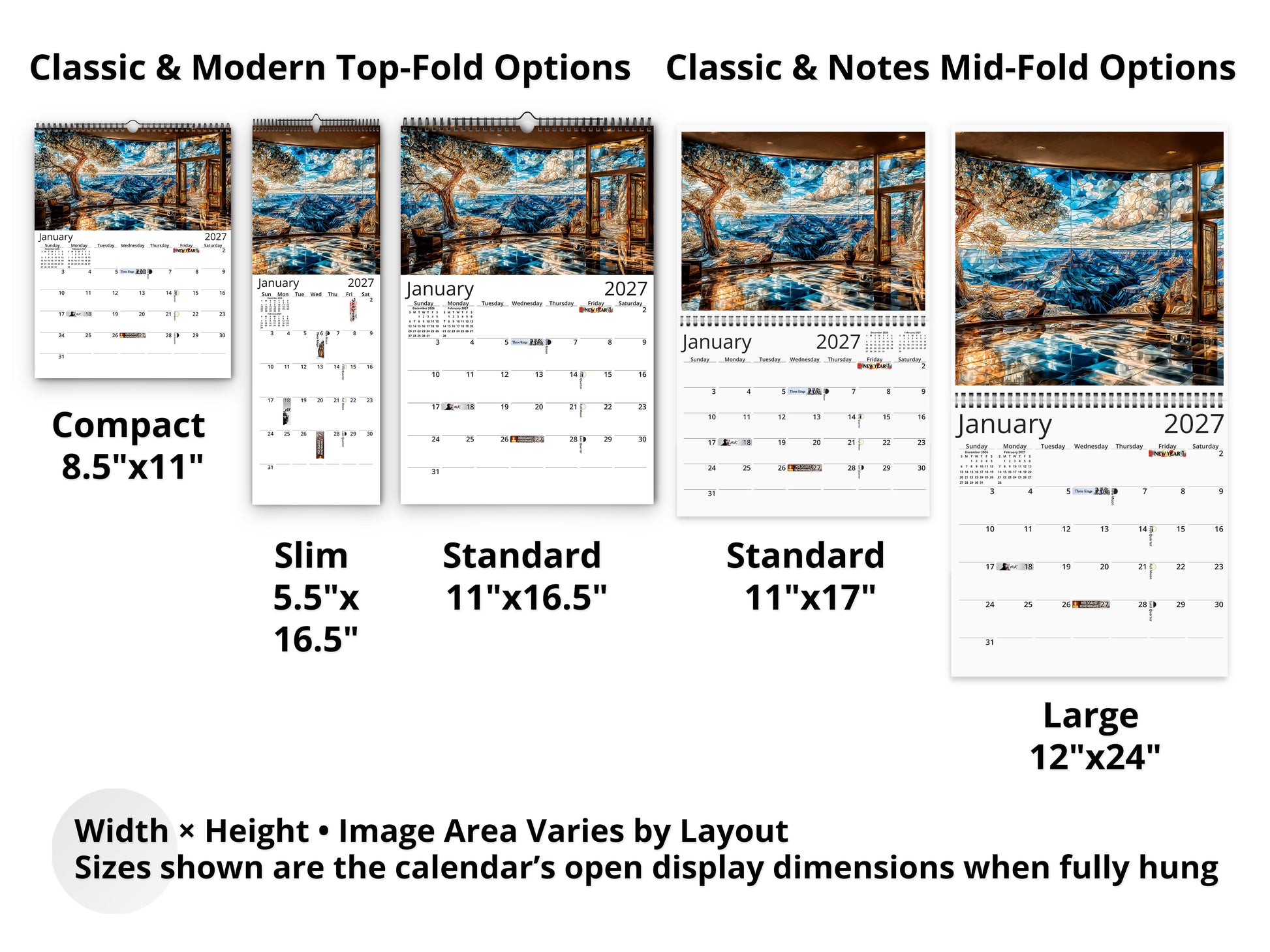 Grand Canyon Mosaic 2027 wall calendar layout and size options