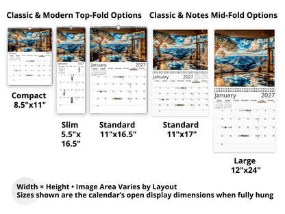 Grand Canyon Mosaic 2027 wall calendar layout and size options