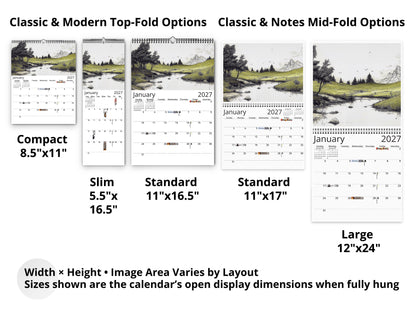 Illustrated Moments 2027 wall calendar layout and size options