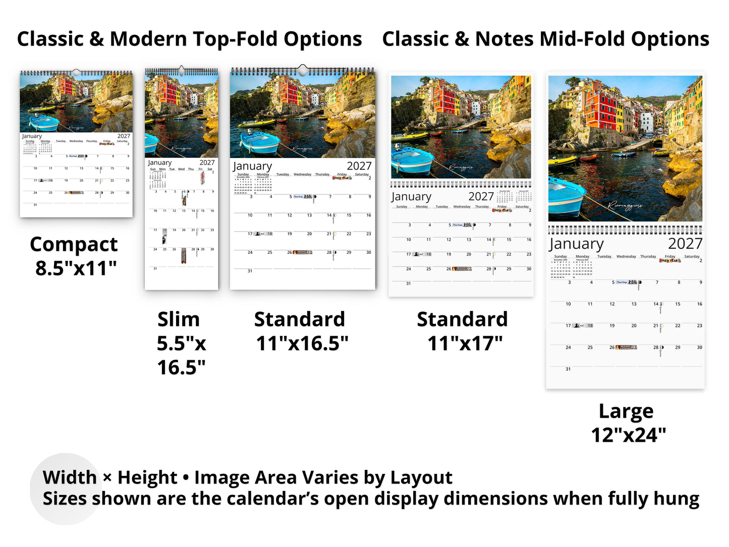 Italy Vistas Photography 2027 wall calendar layout and size options