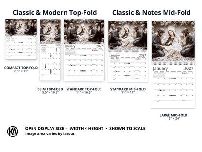 Light of Jesus 2027 wall calendar layout and size options