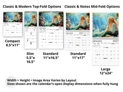 Mermaid 2027 wall calendar layout and size options