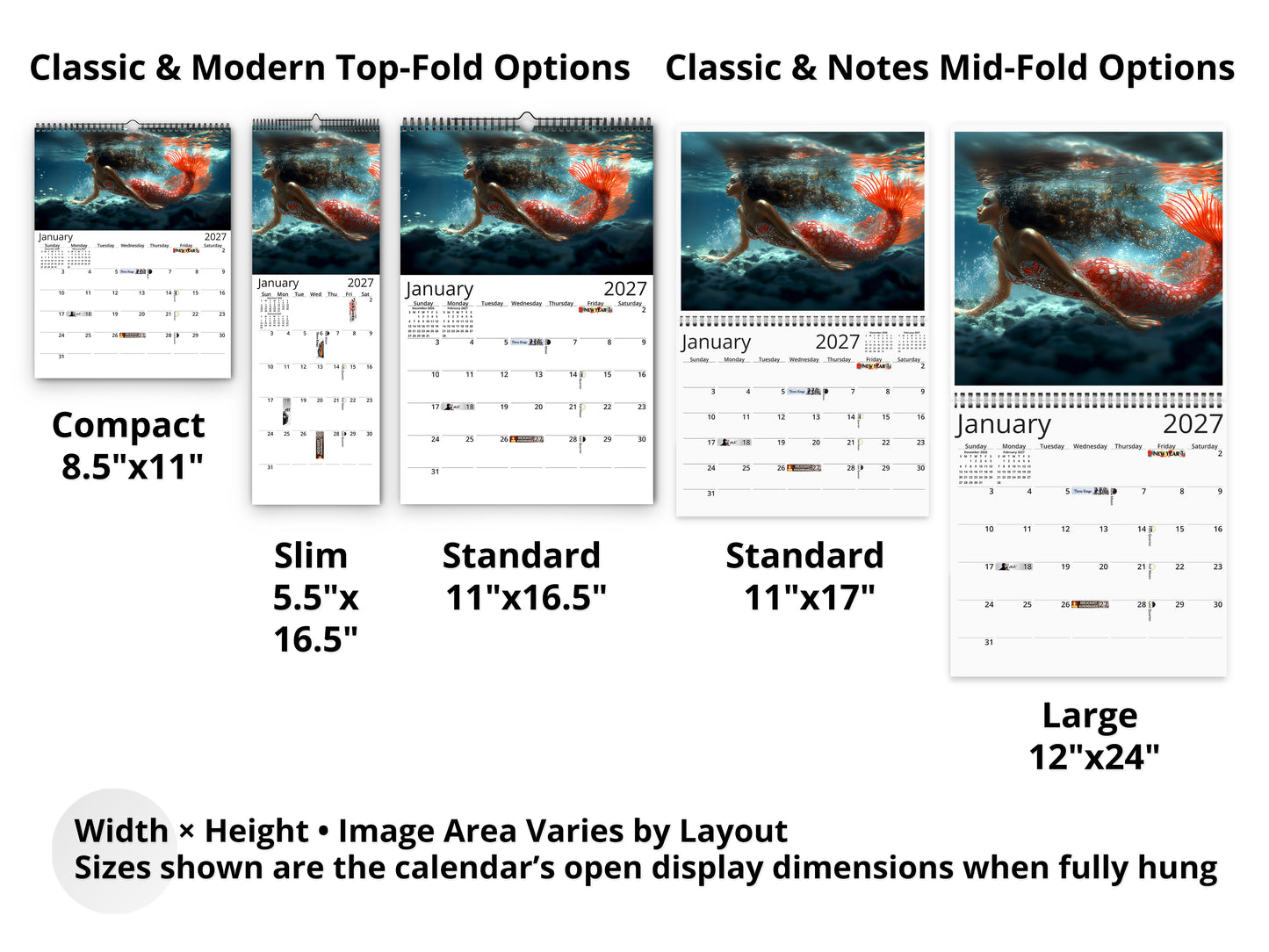 2027 Mermaid Dream Wall Calendar by Kaleidoscope Artisan – Enchanting Underwater Realms with Holidays