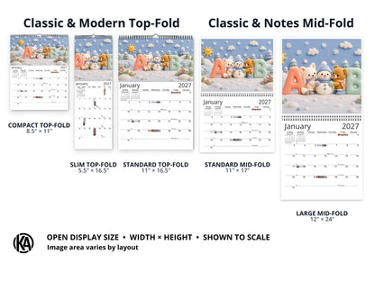 My ABC Adventure by Kaleidoscope Artisan - Playful Learning with Holidays 2027 wall calendar layout and size options
