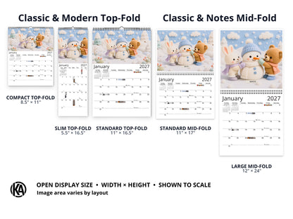 My Colors Adventure by Kaleidoscope Artisan - Whimsical Felt Friends with Holidays 2027 wall calendar layout and size options