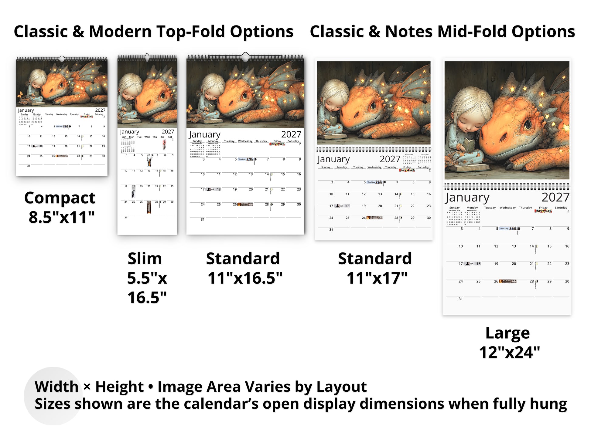 My Little Dragon 2027 wall calendar layout and size options