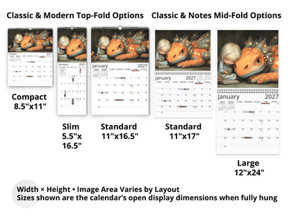 My Little Dragon 2027 wall calendar layout and size options