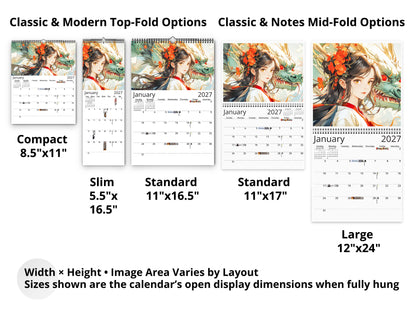 Mystic Skies 2027 wall calendar layout and size options