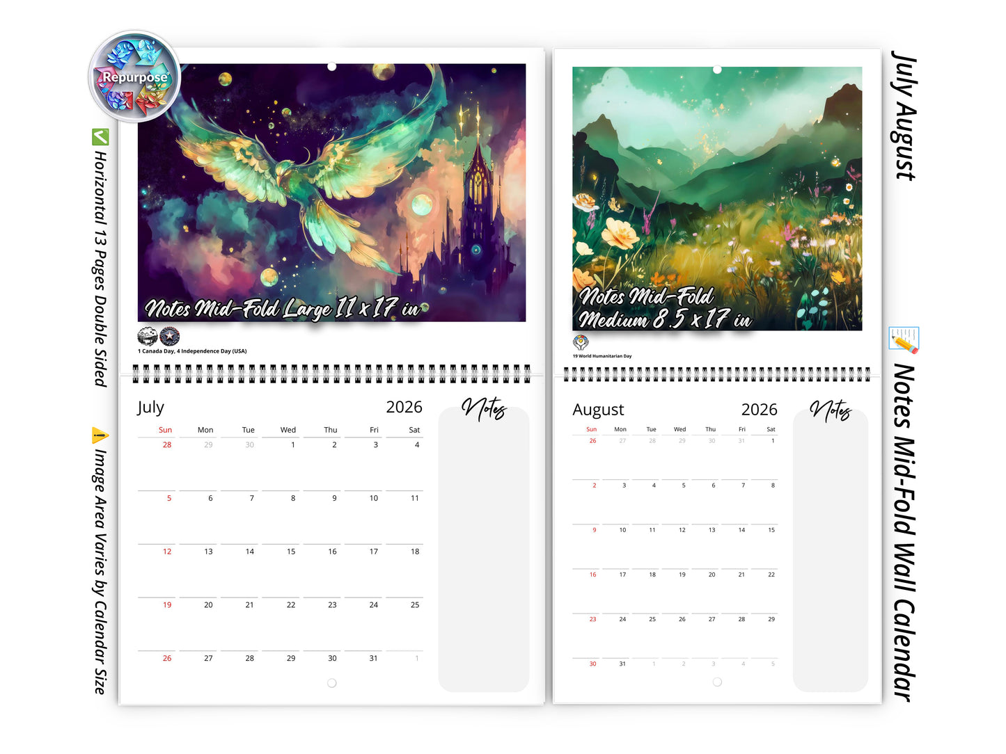 2026 Mystical Twilight Wall Calendar by Kaleidoscope Artisan – Enchanting Dreamscapes with Holidays