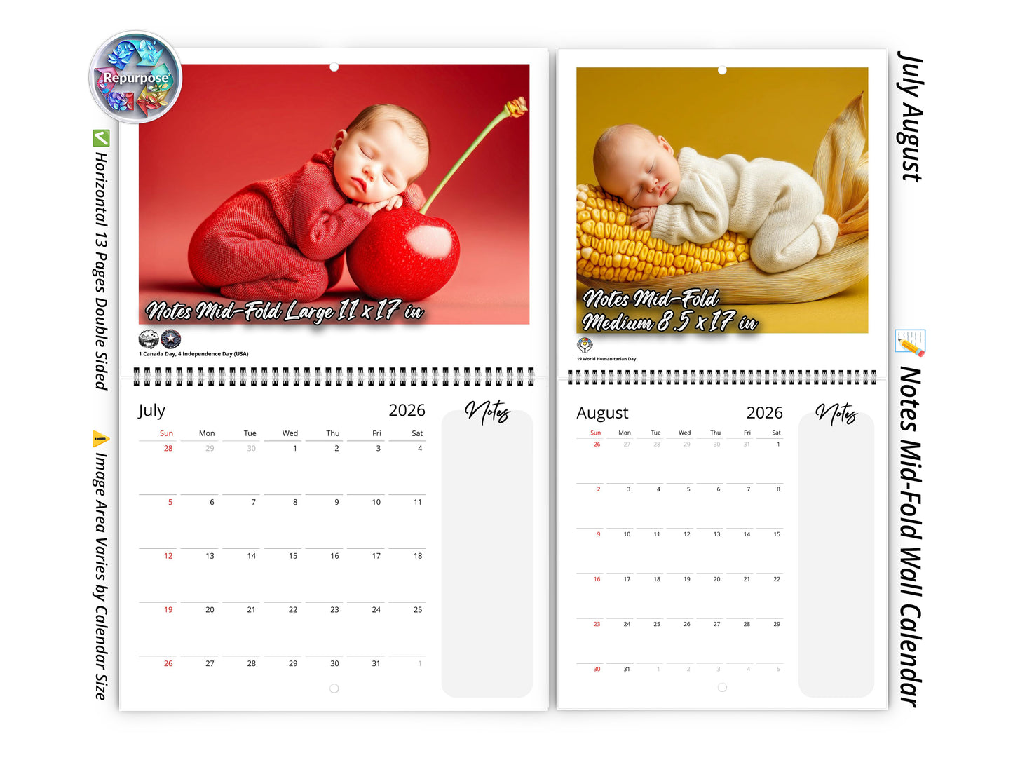 2026 Newborn Baby Wall Calendar by Kaleidoscope Artisan – Baby Orchard & Garden with Holidays