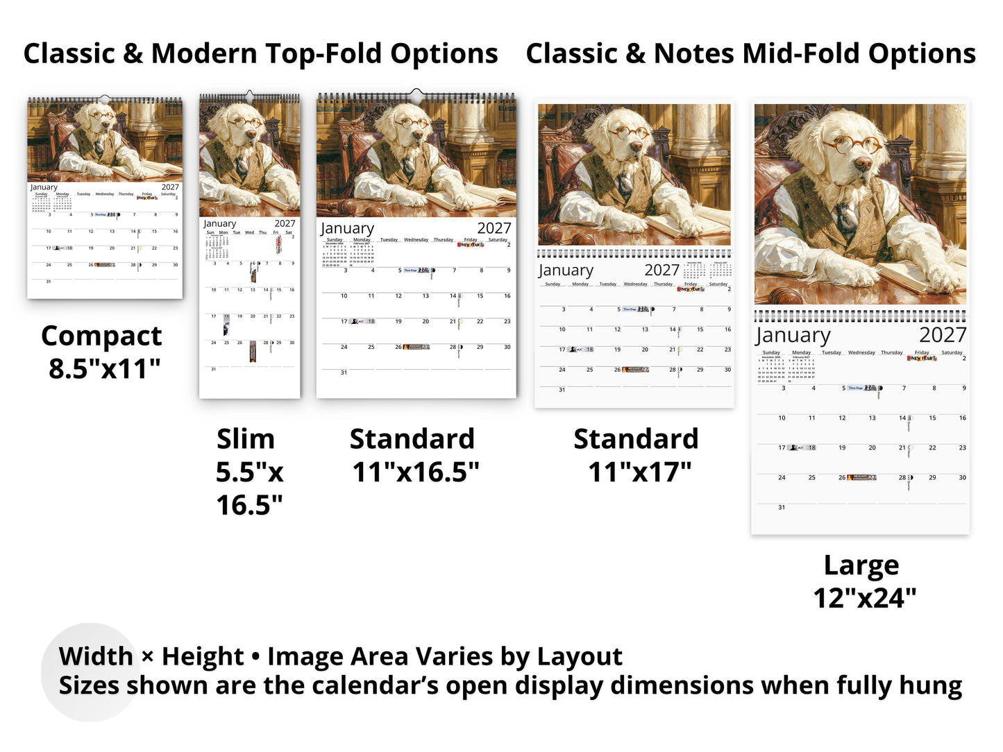 Paws of Justice 2027 wall calendar layout and size options