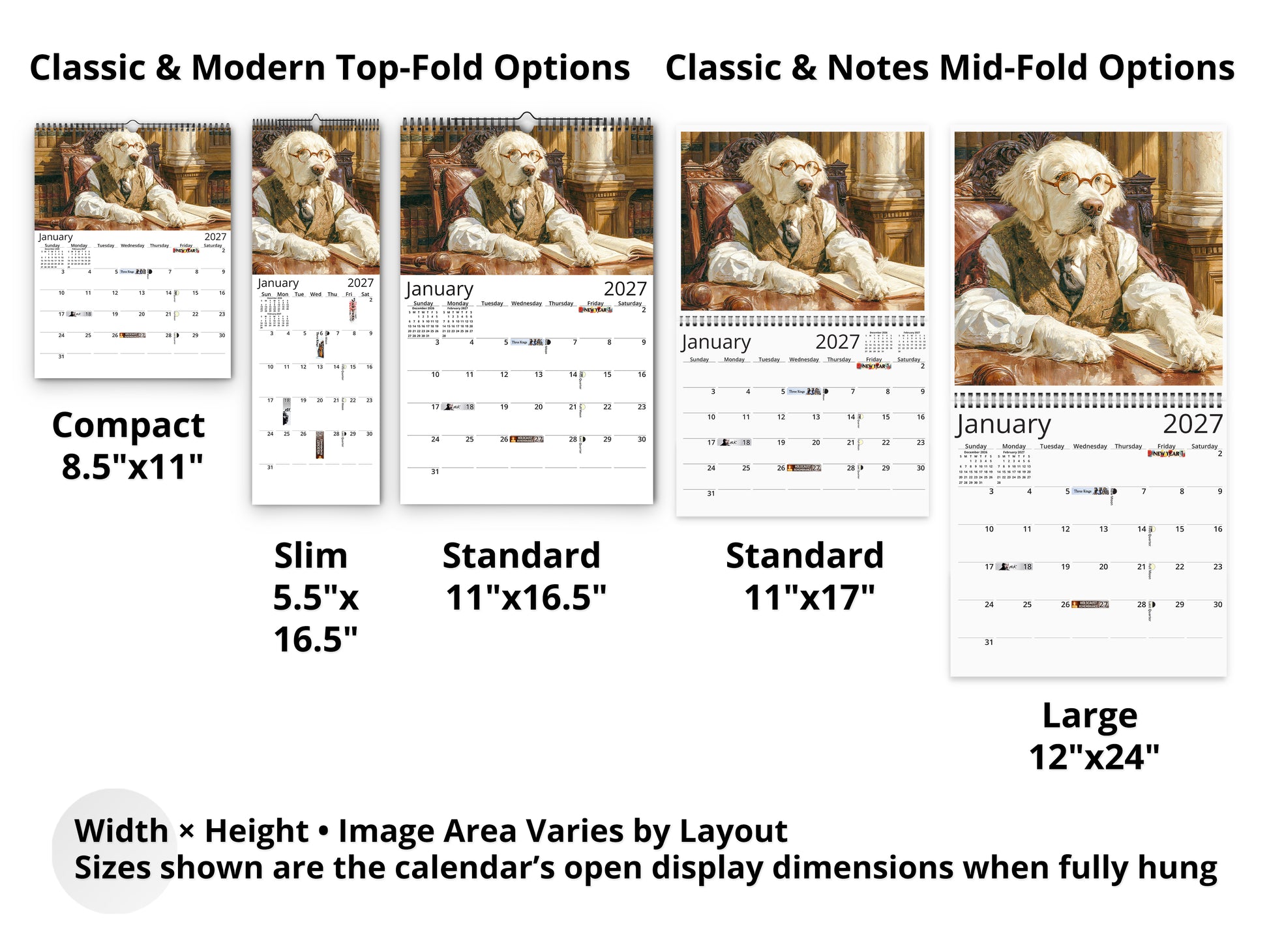 Paws of Justice 2027 wall calendar layout and size options