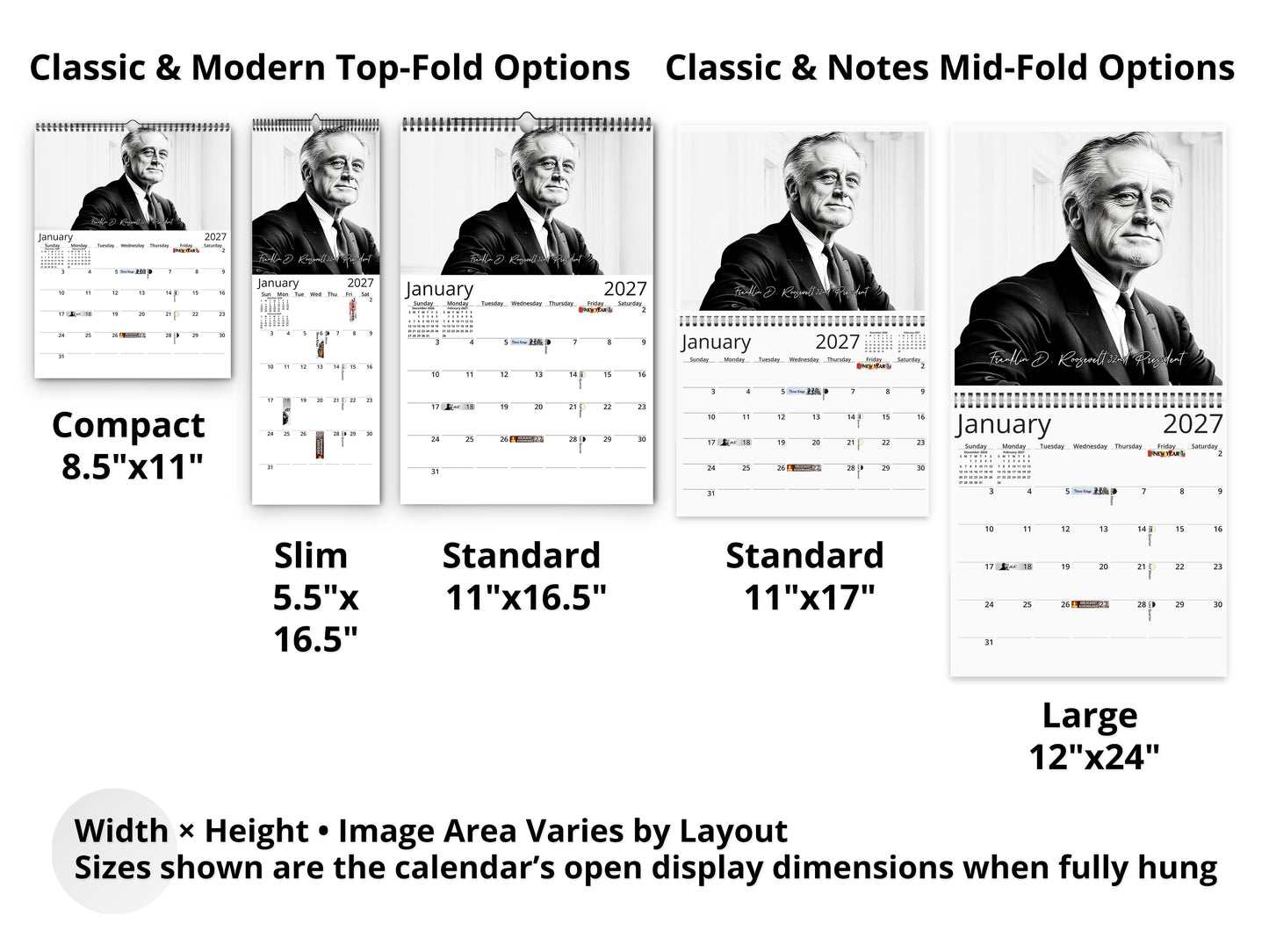 Presidential Legacy I 2027 wall calendar layout and size options