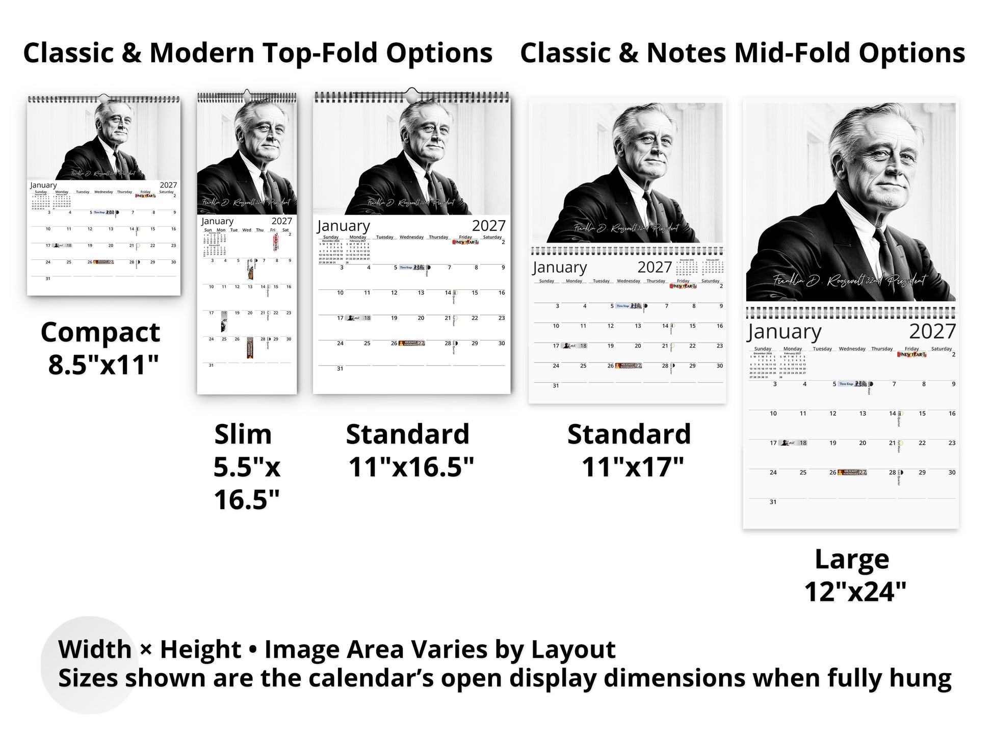 Presidential Legacy I 2027 wall calendar layout and size options
