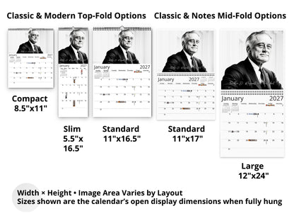 Presidential Legacy I 2027 wall calendar layout and size options
