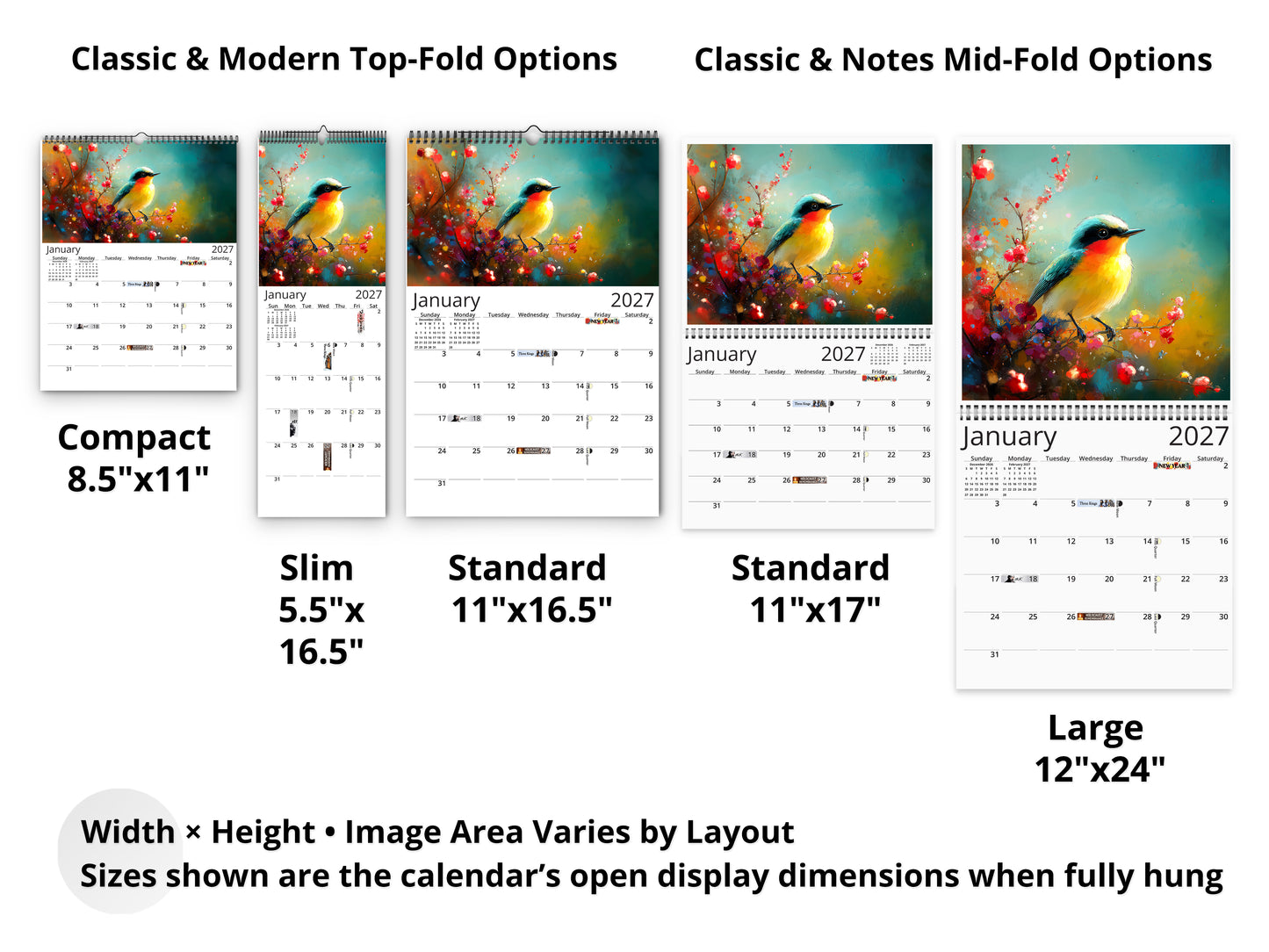 2027 Radiant Birds Kaleidoscope Wall Calendar by Kaleidoscope Artisan – Avian Beauty with Holidays