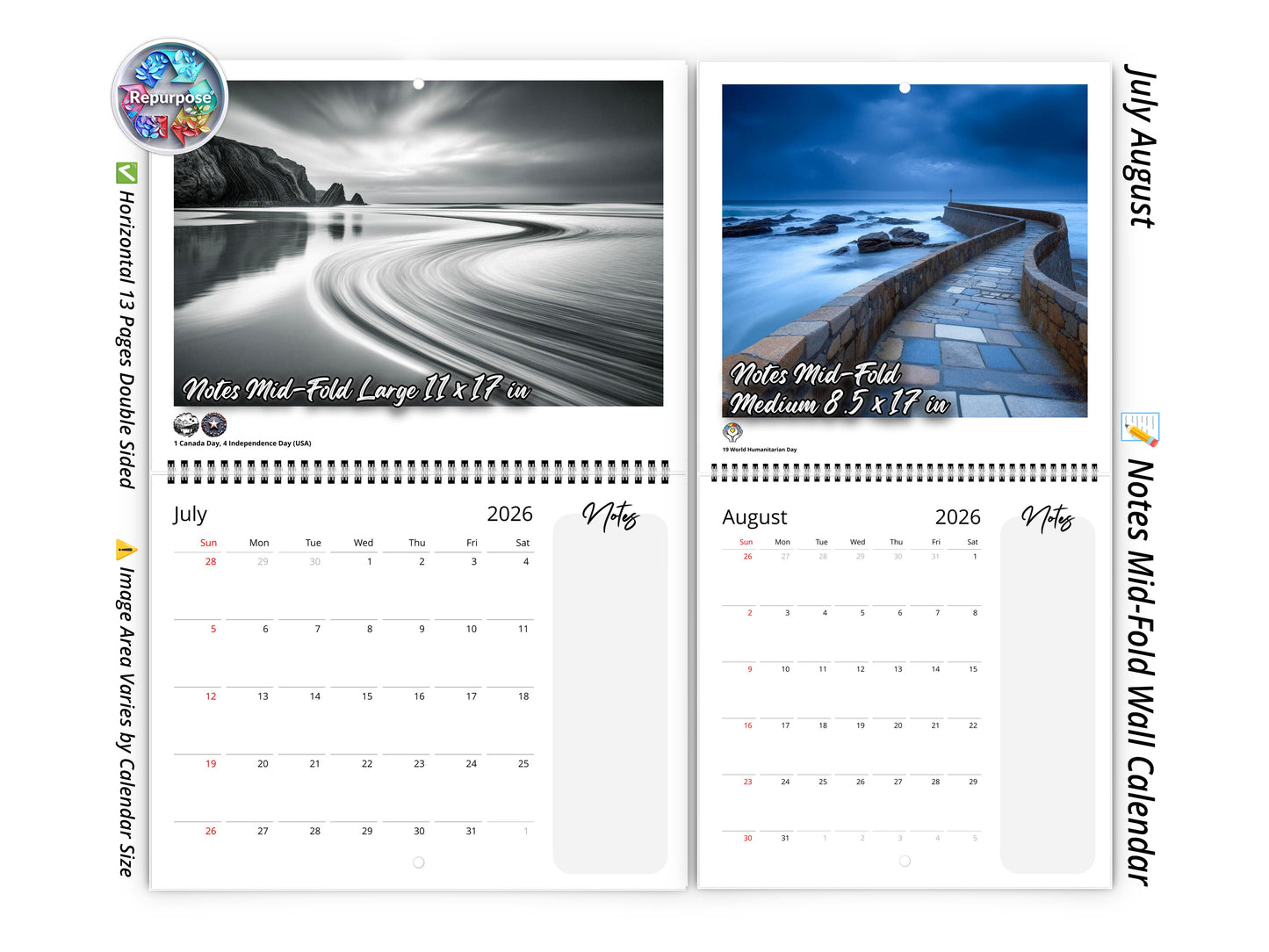2026 Solitude Wall Calendar by Kaleidoscope Artisan – Peaceful Paths with Holidays