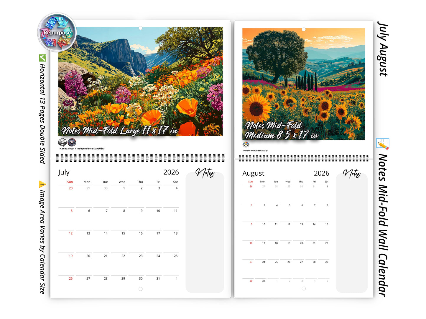 2026 Spring Flowers Wall Calendar by Kaleidoscope Artisan – Artistic Floral Landscapes with Holidays