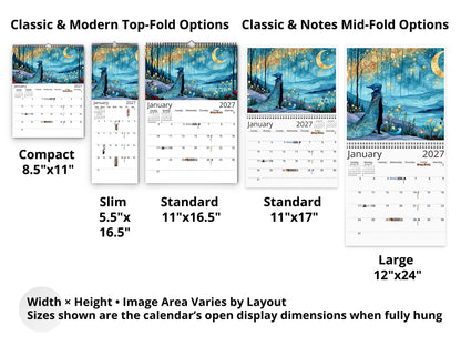 Starry Night 2027 wall calendar layout and size options
