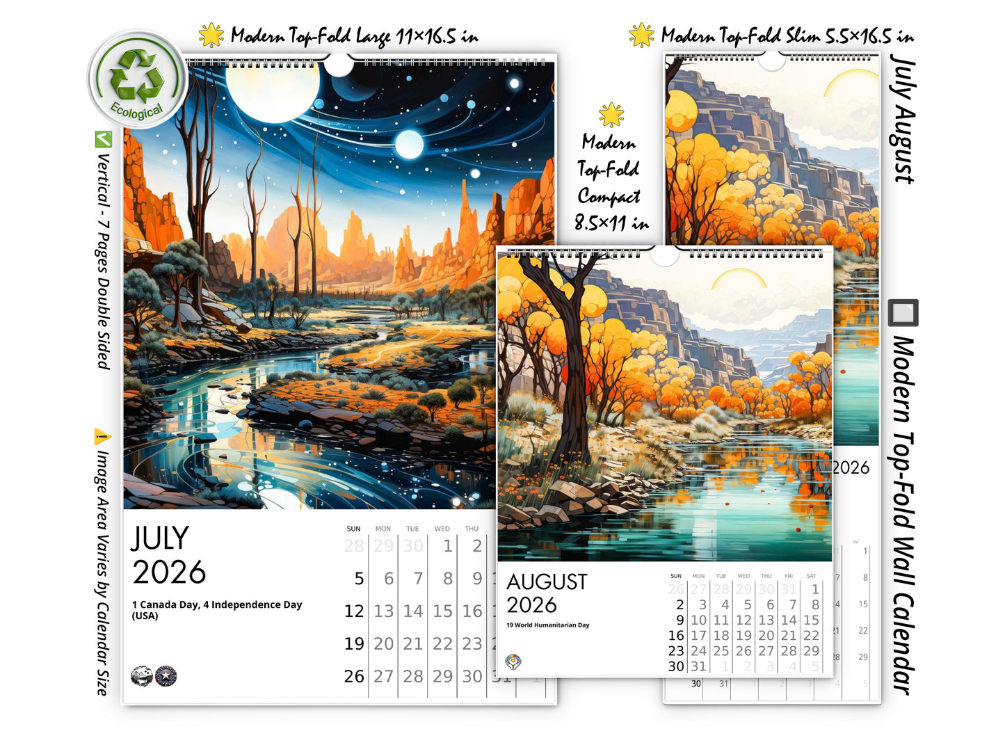 2026 Surreal Canyon Wall Calendar by Kaleidoscope Artisan – Desert Dreams with Holidays