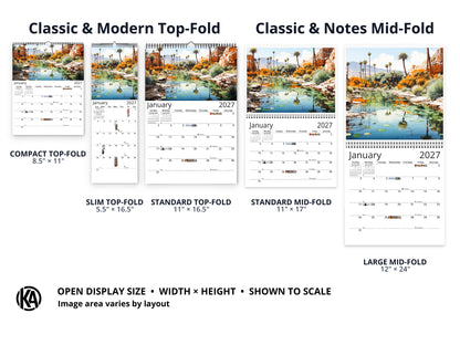 Surreal Canyon 2027 wall calendar layout and size options