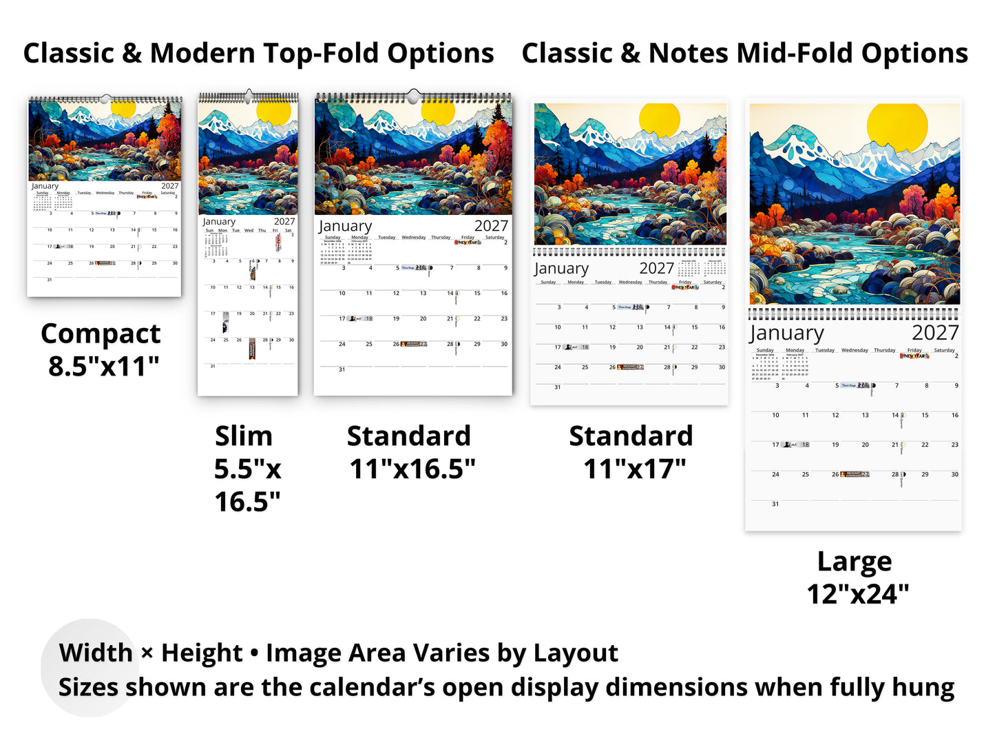 2027 Surreal Horizons Wall Calendar by Kaleidoscope Artisan – Mystical Realms with Holidays