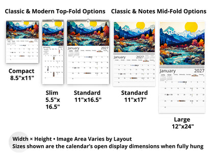 2027 Surreal Horizons Wall Calendar by Kaleidoscope Artisan – Mystical Realms with Holidays