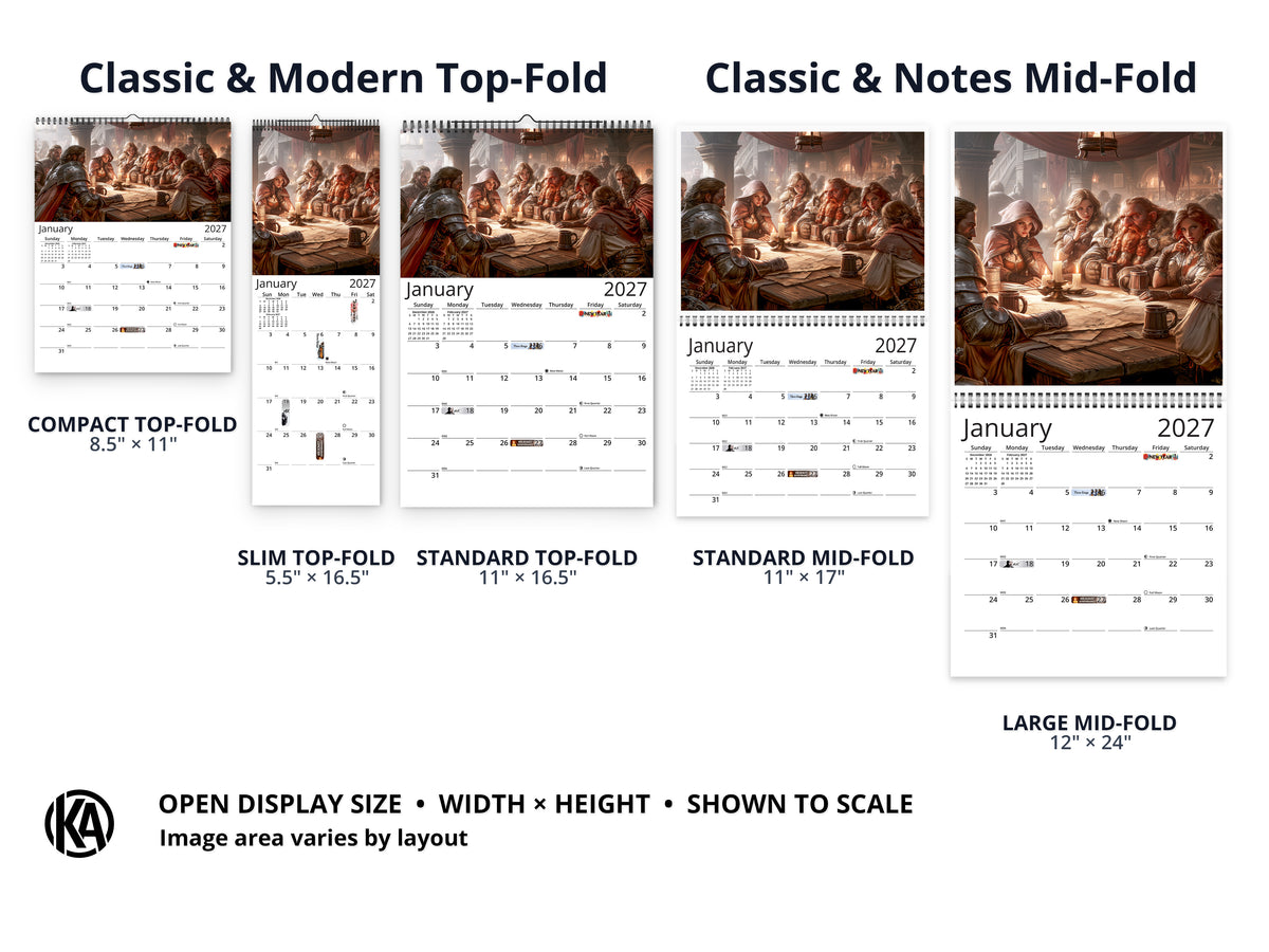 The Fellowship 2027 wall calendar layout and size options