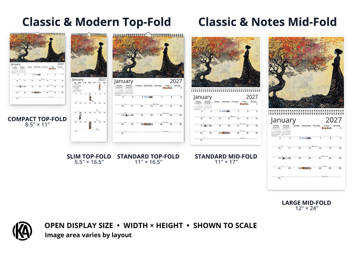 Tree of Life by Kaleidoscope Artisan - Enchanting Mystical Designs with Holidays 2027 wall calendar layout and size options