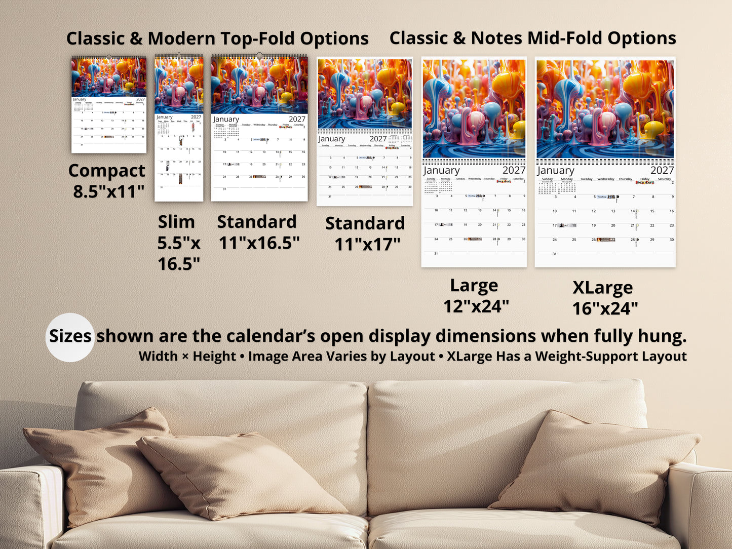 2027 Vivid Colors Wall Calendar by Kaleidoscope Artisan – Art in Motion with Holidays