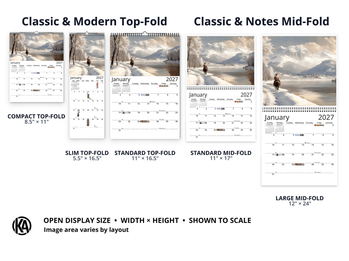 Western Trails 2027 wall calendar layout and size options