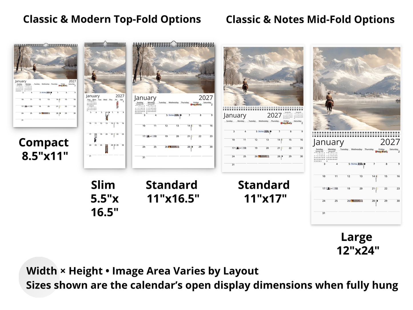 2027 Western Trails Wall Calendar by Kaleidoscope Artisan – Captivating Cowboy Landscapes with Holidays