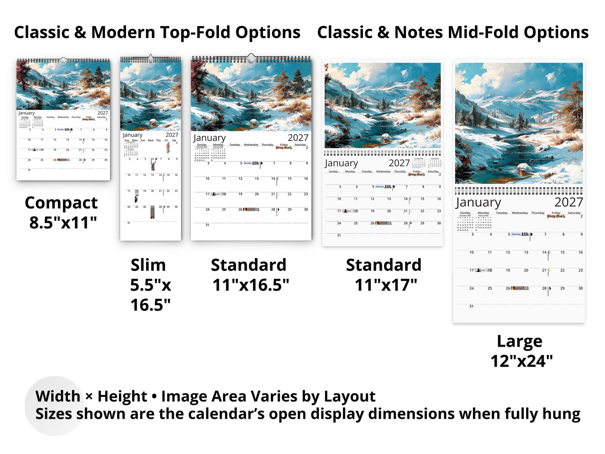 Western Vistas 2027 wall calendar layout and size options